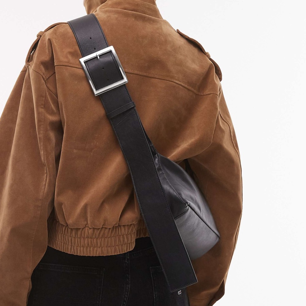 Topshop Charlie Black Leather Crossbody Bag